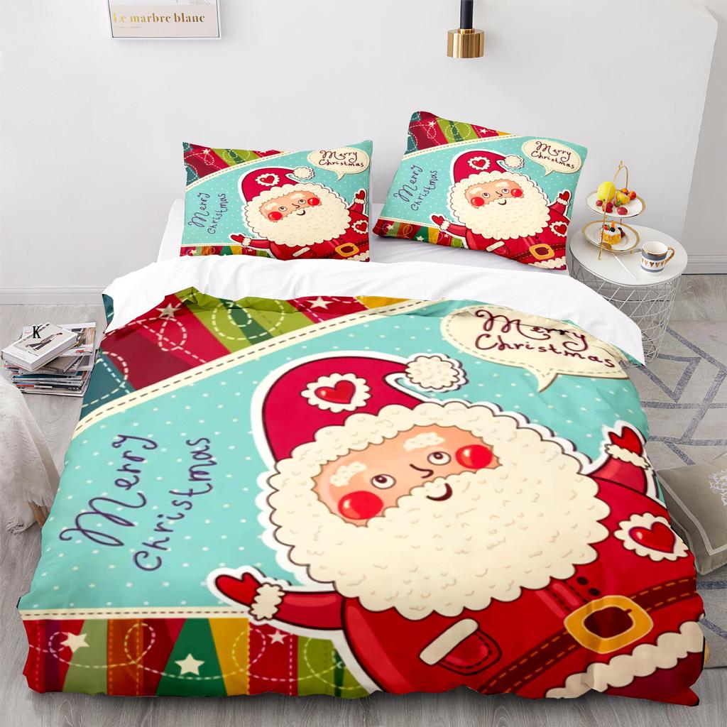 3d Three-piece Set European and American Size Santa Claus Quilt Cover Home Textiles