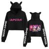 K-pop Мерч группы Охотники на демонов Милое худи с кошачьими ушками Короткий укороченный флисовый свитшот Женская одежда с графическим принтом на осень и зиму