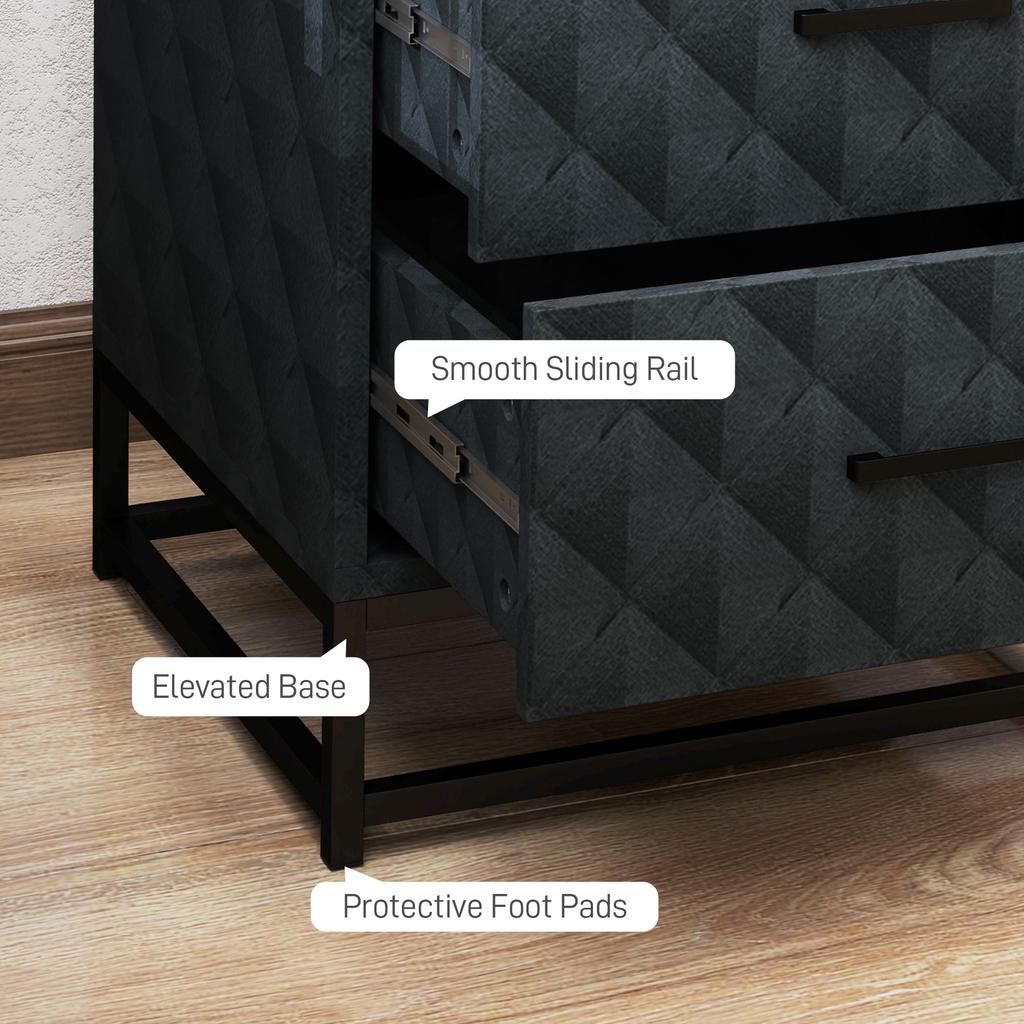 Bedside Tables Set of 2, Modern Bedside Table Nightstand with 2 Drawers, Bedside Cabinet Sofa Side Table with Storage, Steel Legs for Bedroom