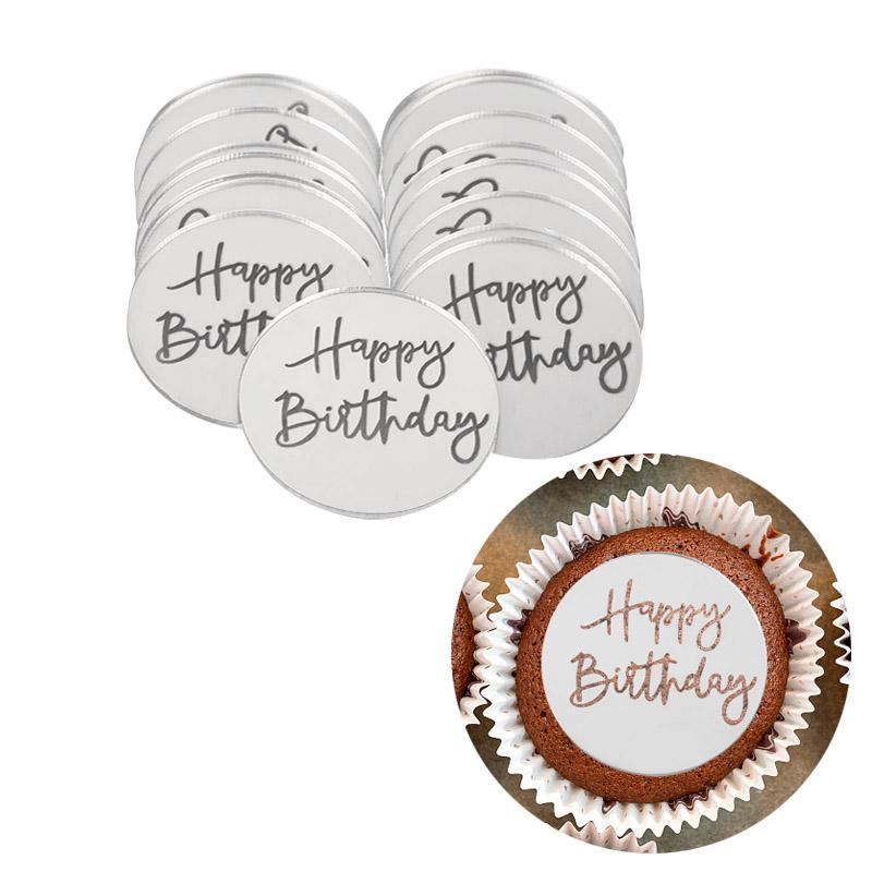 10 шт. Топперы для кексов «С Днем рождения» Золотые акриловые круги Десертный торт DIY Украшения Вставная карточка Детские товары для вечеринок