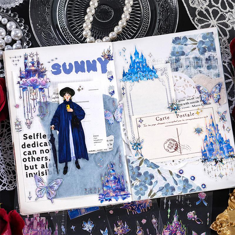 6 Sheets Long Strip Stickers Sky Castle Decorative Diary Album Scrapbooking Handmade DIY Junk Journal Supplies