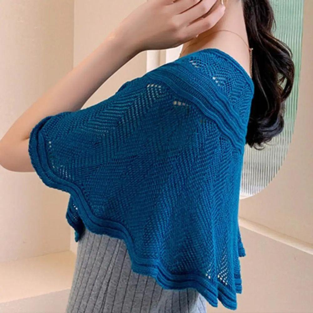 Breathable Knitted Shawl Solid Color Sunscreen Blouse Pullover Neck Guard Cloak Scarf Spring