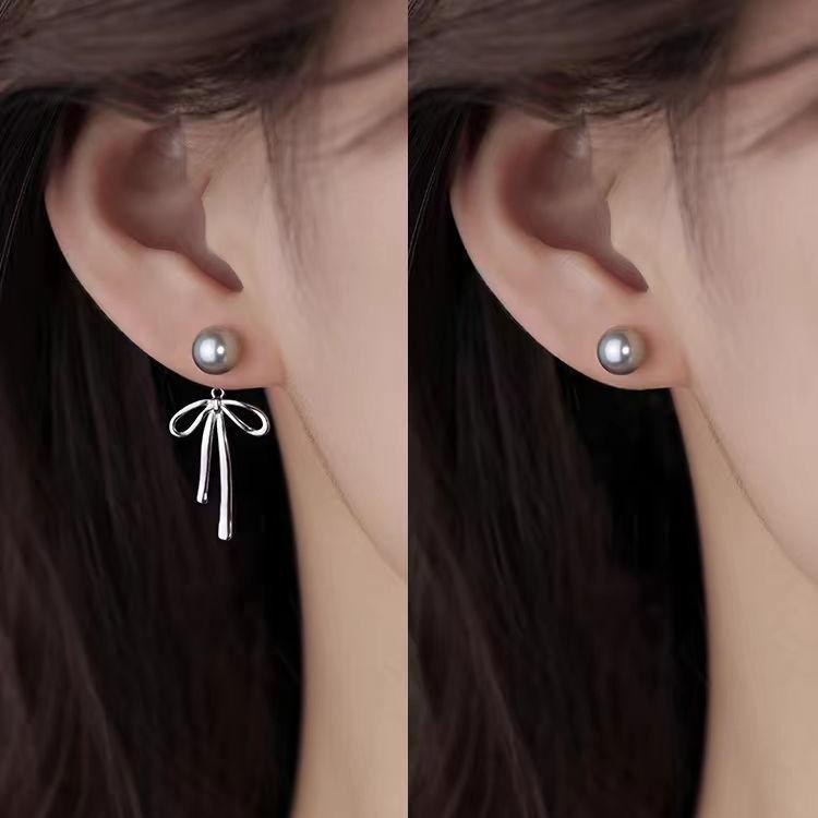 Модные серебряные серьги-капли с бантом из ленты для женщин и девочек в корейском стиле, серьги с имитацией жемчуга, свадебные украшения, подарки