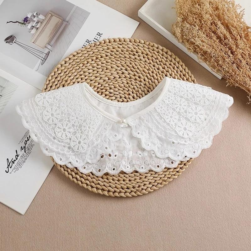 Linbaiway Lace Chiffon Doll Fake Collar Ladies Shawl Wrap Removable Detachable Embroidered False Collar Clothes Accessory