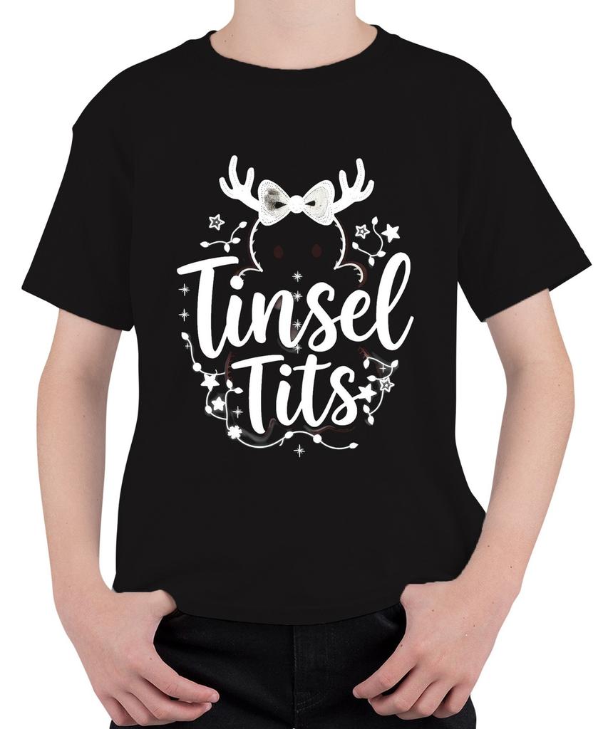 Tinsel Tits Funny Christmas Gift Reindeer Antlers Glitter Unisex Kids T-S