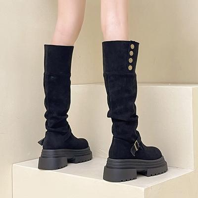 Два носящих рыцарские ботинки модные и универсальные ретро ботинки на толстой платформе на каблуке женские новый осенне-зимний образ стройнят