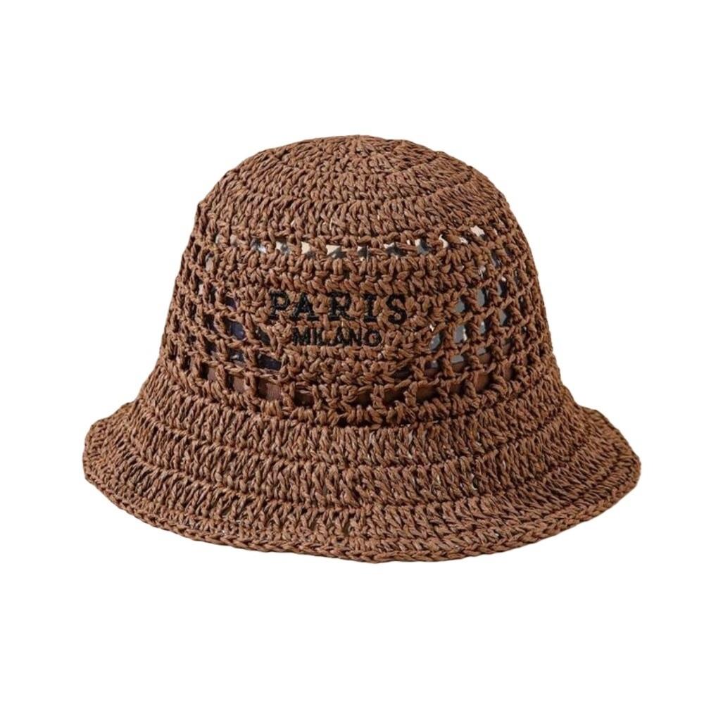 Hollow Crochet Bucket Hat Letter Embroidery Crochet Hat Vintage Fishing Hat For Women