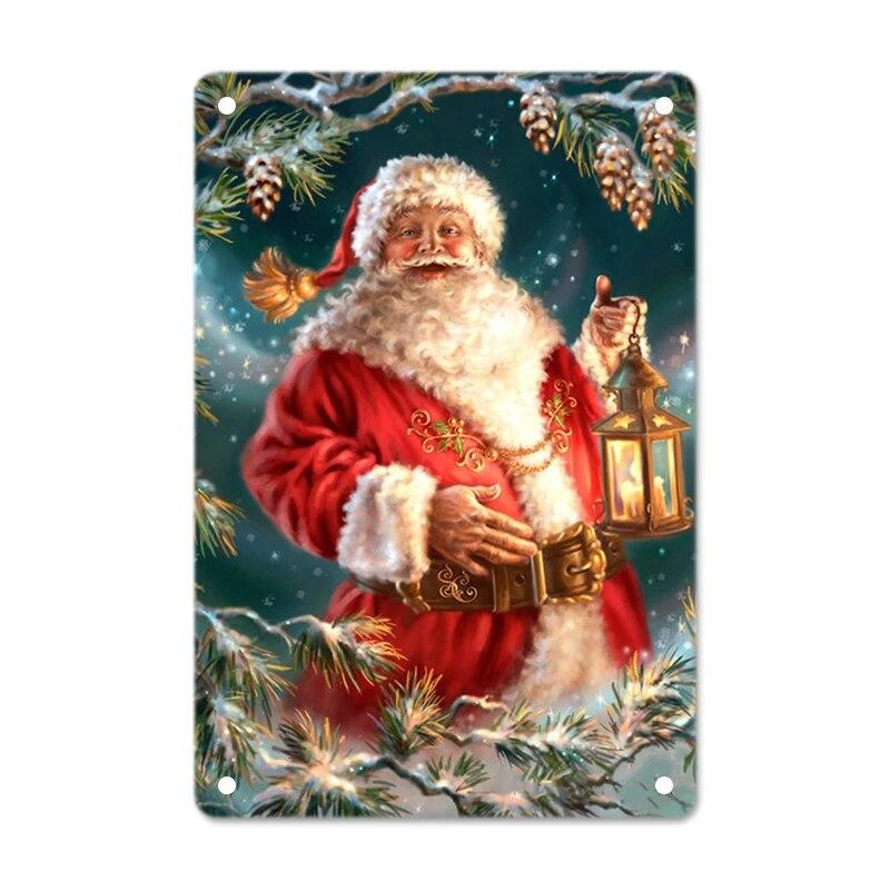Merry Christmas Posters Tin Sign Cute Snowman and Santa Claus Metal Plaque Wall Art Decor Christmas Gift