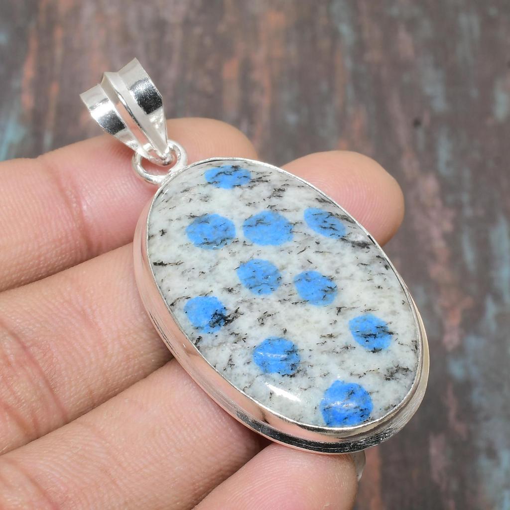 K2 Blue Azurite Gemstone Handmade 925 Sterling Silver Jewelry Pendant For Thanksgiving