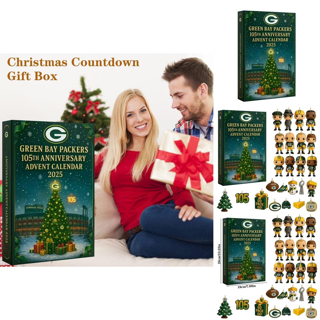 Юбилейный адвент-календарь Green Bay Packers Акриловый рождественский декор Подарок для спортивных фанатов