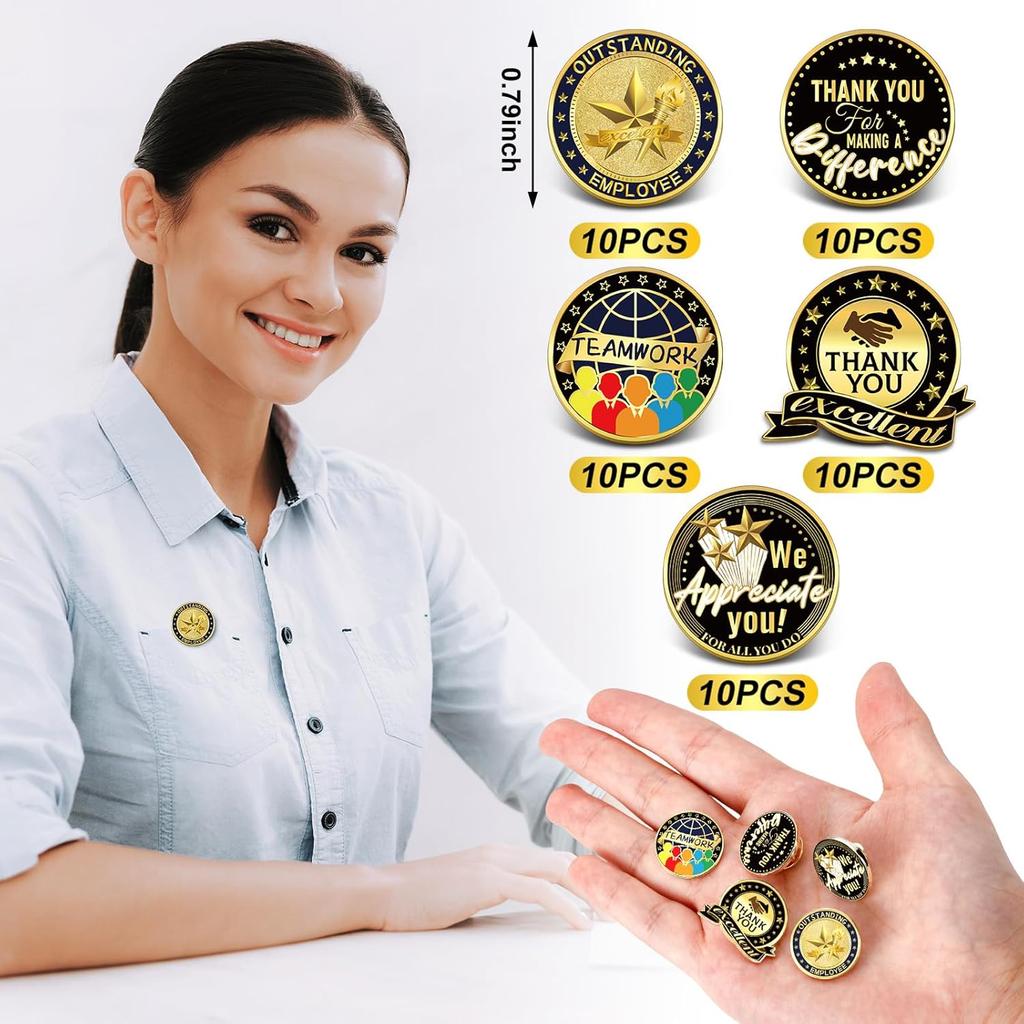 Lyrow 50 Pcs Outstanding Employee of The Month Lapel Pin Excellence Plated Enamel Reward Pin Team Gifts for Employees (Multicolor)