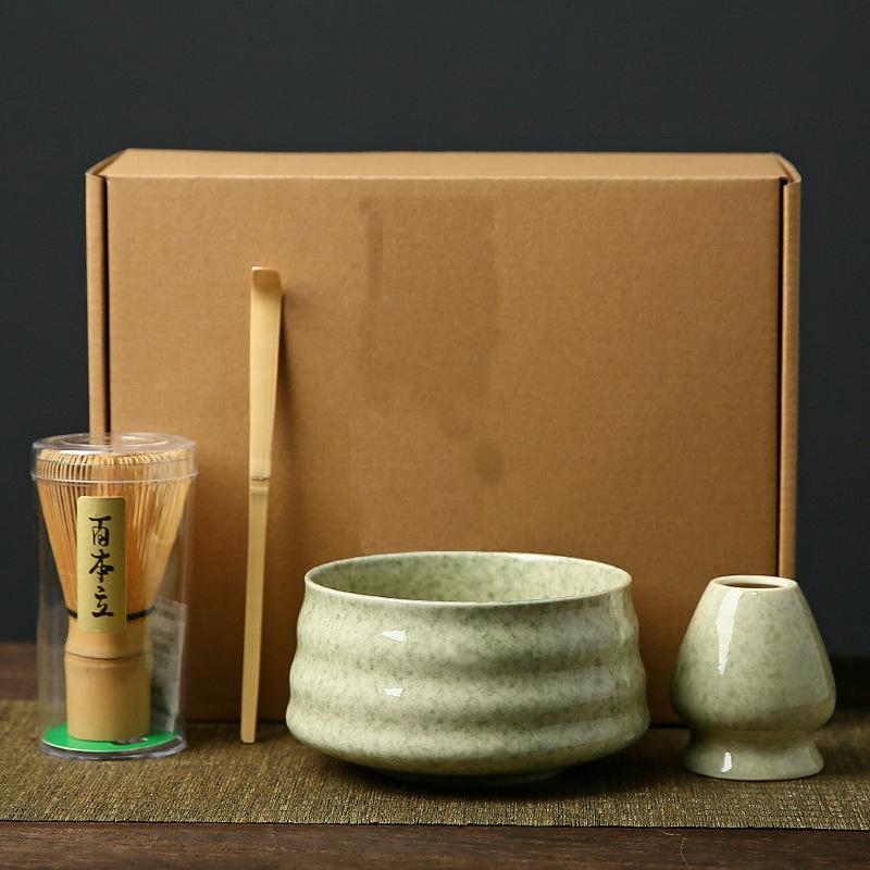 Набор для японского чая матча из 4 предметов, бамбуковый венчик, ложка, керамическая чаша для матча, традиционные инструменты для приготовления чая ручной работы для дома, подарок на день рождения