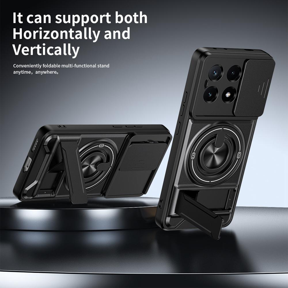 KEYSION Магнитный чехол для телефона Xiaomi POCO X6 Pro 5G Защита шторкой объектива камеры Вертикальная подставка Кольцо Ударопрочная задняя крышка