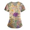 Plus Size Printed Scrub Working Uniform Tops For Women's V-Neck Print Short Sleeve Fun T-Shirts Workwear Tee With Pockets