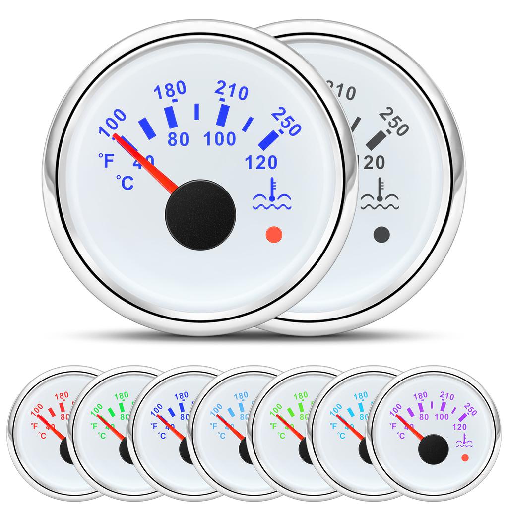 40-120℃,100-250℉ 52MM Water Temperature Gauge With Flashing Alarm Temp Sensor 10.2MM for Auto Car Boat Yacht 7 Color Light