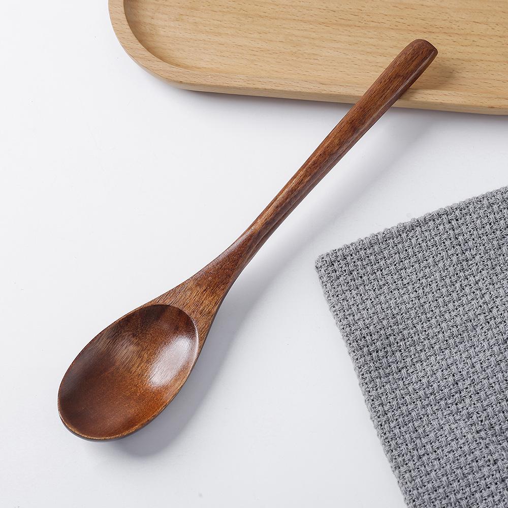 Portable Lacquered Nanmu Student Tableware Set - Wooden Spoon, Fork, and Chopsticks