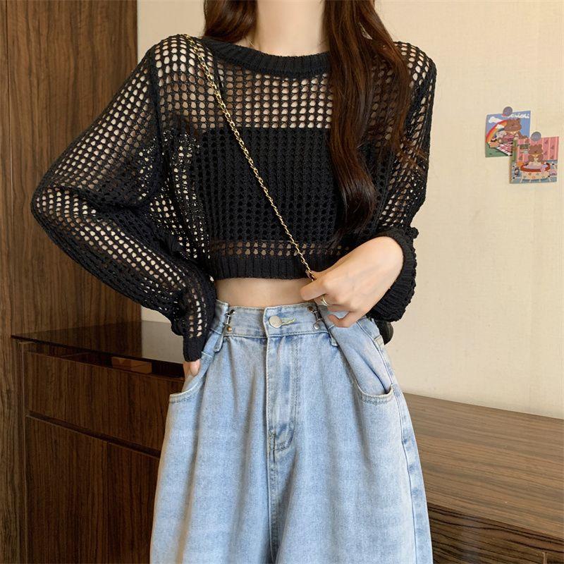 Осенний тонкий полый вязаный свитер для женщин, свободная и короткая верхняя одежда, накидка + топ на подтяжках, комплект из 2 предметов для внешней одежды