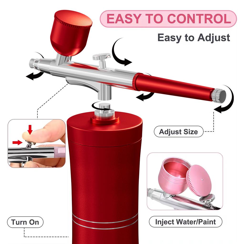 Cake Airbrush Kit for Portable Nail Art Painting with USB Rechargeable Dual-Action Piston Compressor