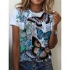 Ladies' Casual Butterfly Print T-shirt 3D Printed Short Sleeved Top Fashionable Round Neck T-shirt