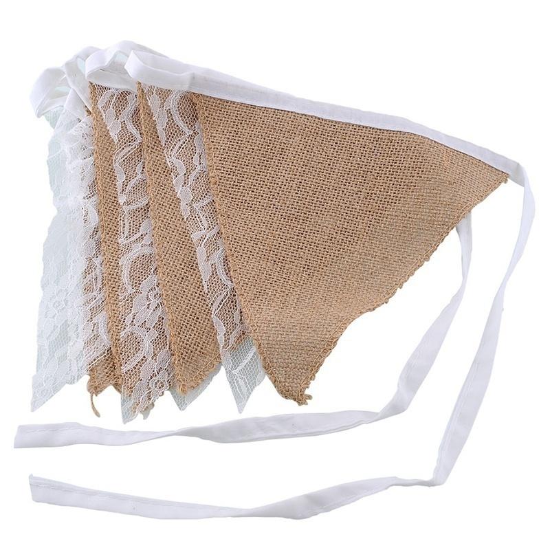 New 3.3M Vintage Fashion Lace Bunting Rustic Hessian Burlap Banner Wedding Christmas Party Decor