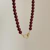 Cinnabar Red Beaded Women's Choker - Autumn/Winter Retro Simple Luxury Clavicle Chain