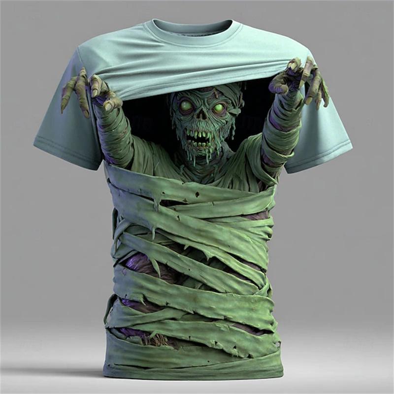 Zombie Mummy Print Kids T-Shirt Round Neck Loose Short Sleeve T-Shirt Horror Party Street Boy Tees Top Girl Clothing