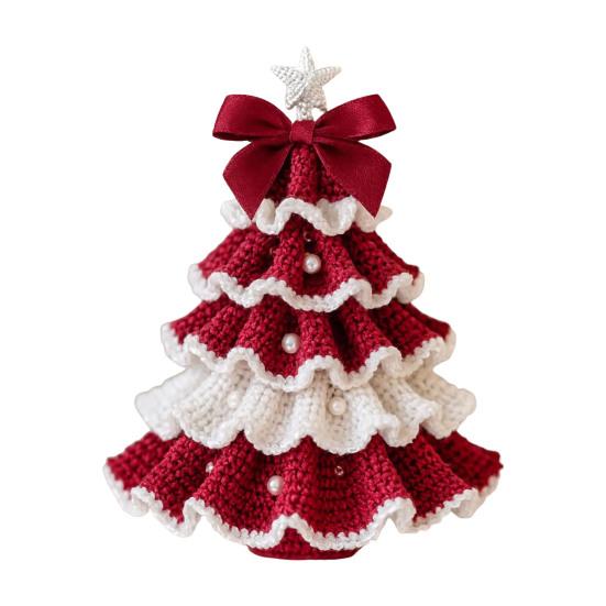 Handmade Crochet Christmas Tree DIY Xmas Tree Crochet Craft Starter Set with Bow And Faux Pearl for Beginners Knitting Holiday Decoration