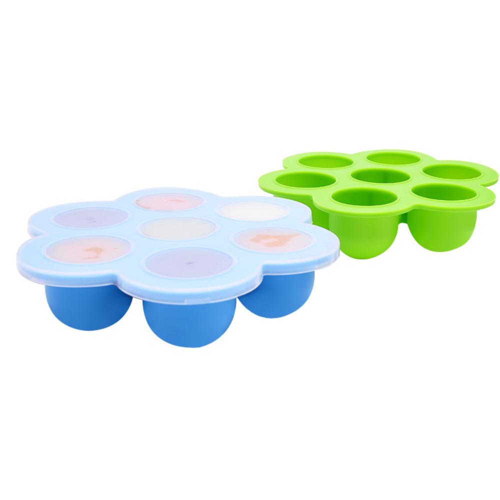 Large Baby Silicone Complementary Food Box Storage Box Silicone 7 Holes Ice Lattice Food Grade Silicone Ice with Lid