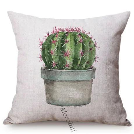Greens Succulents Cactus Thorns Small Bonsai Design Sofa Decoration Cushion Cover Cotton Linen Office Throw Pillow Case