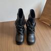 Ретро мода плиссированные ботинки с напуском женские 2025 осень новые универсальные ботфорты на платформе ботинки Мартин ковбойские ботинки в западном стиле