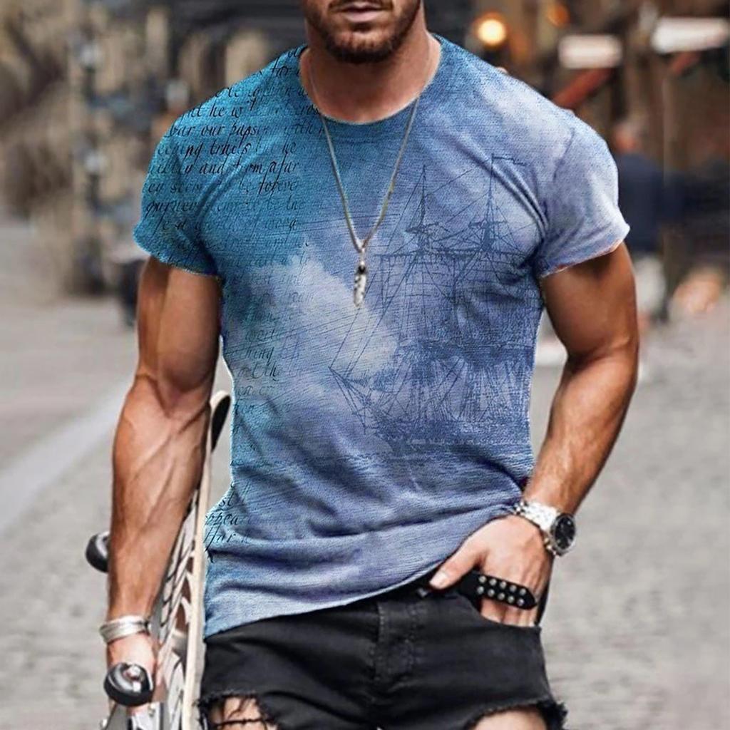 Мужская летняя повседневная футболка с коротким рукавом и круглым вырезом с 3D принтом, блузка