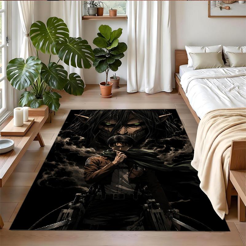 Anti‑Slip Crystal Velvet Floor Rug, Attack on Titan Design Carpet for Indoor Living Bedroom Home Decoration