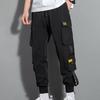 Мужские брюки-карго с несколькими карманами, сплошной цвет, декор на ремне, свободные шнурки, эластичная талия, большие размеры, повседневная одежда, уличная одежда, длинные рабочие брюки на открытом воздухе
