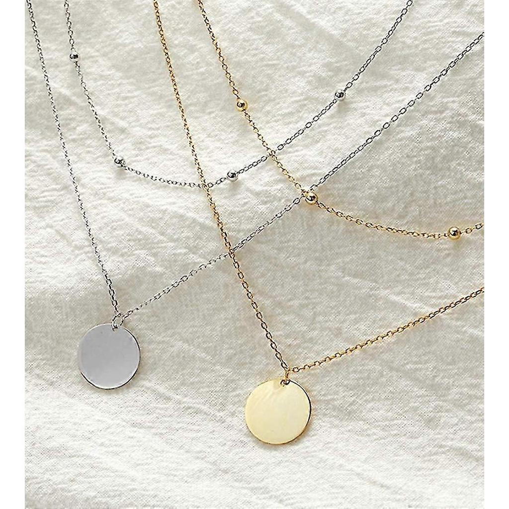 Layered Disc Pendant Choker Necklace For Acsergery Women Girls 925 Sterling Silver 18k Gift
