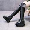 Сапоги до колена, до бедра, новинка, женские, из натуральной кожи, с мехом, длинные, для женщин, зимние, на танкетке, на массивной платформе, на каблуке, черные