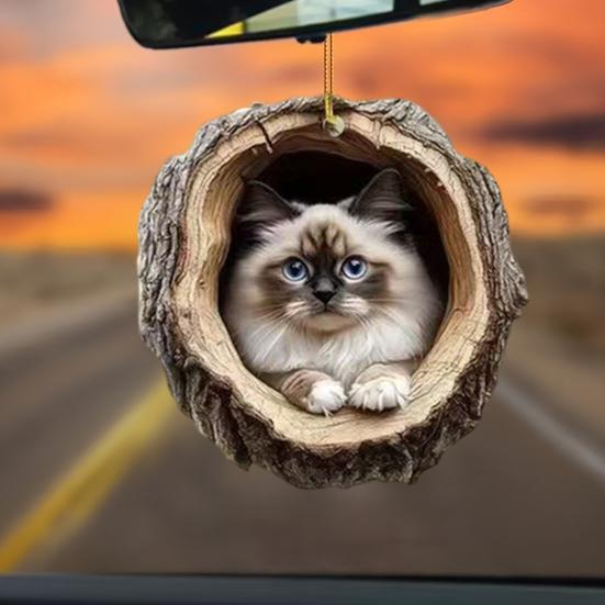 2D Кошка Украшение Подвесное Акриловая Кошка в Дупле Дерева Украшение Елочная Игрушка для Любителя Кошек Подарок Праздничный Декор