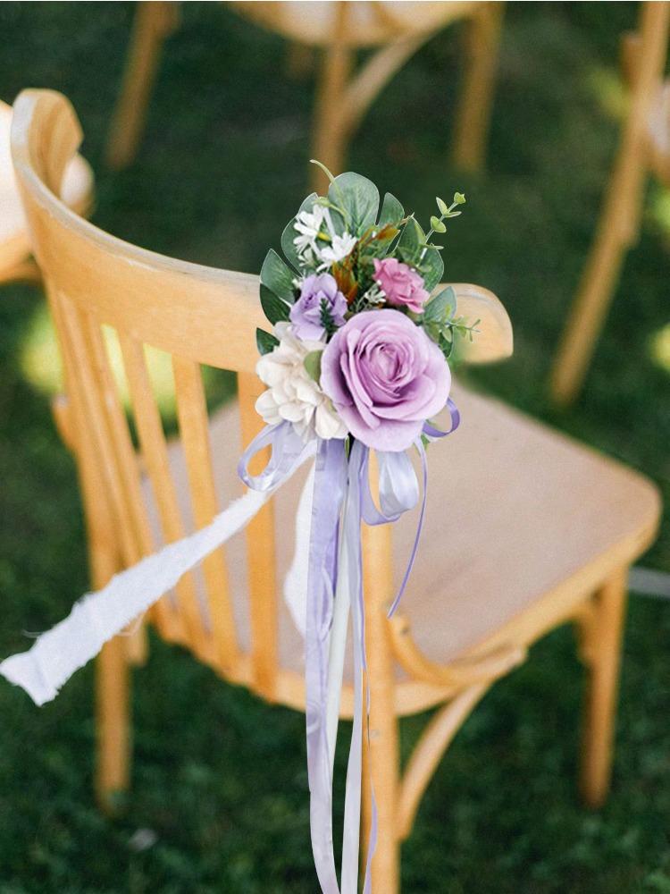 1 шт. Украшения для стульев Украшения для прохода на свадьбе для свадебной церемонии Цветы для церкви Декор для вечеринки с искусственными цветами Эвкалиптом и лентами