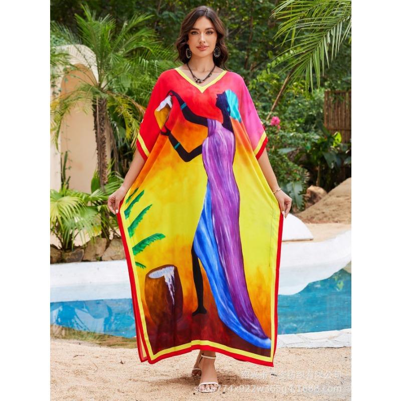 Плюс Размер Женщин Новый Принт Пляжный Свободный Праздничный Платье Бикини Накидка