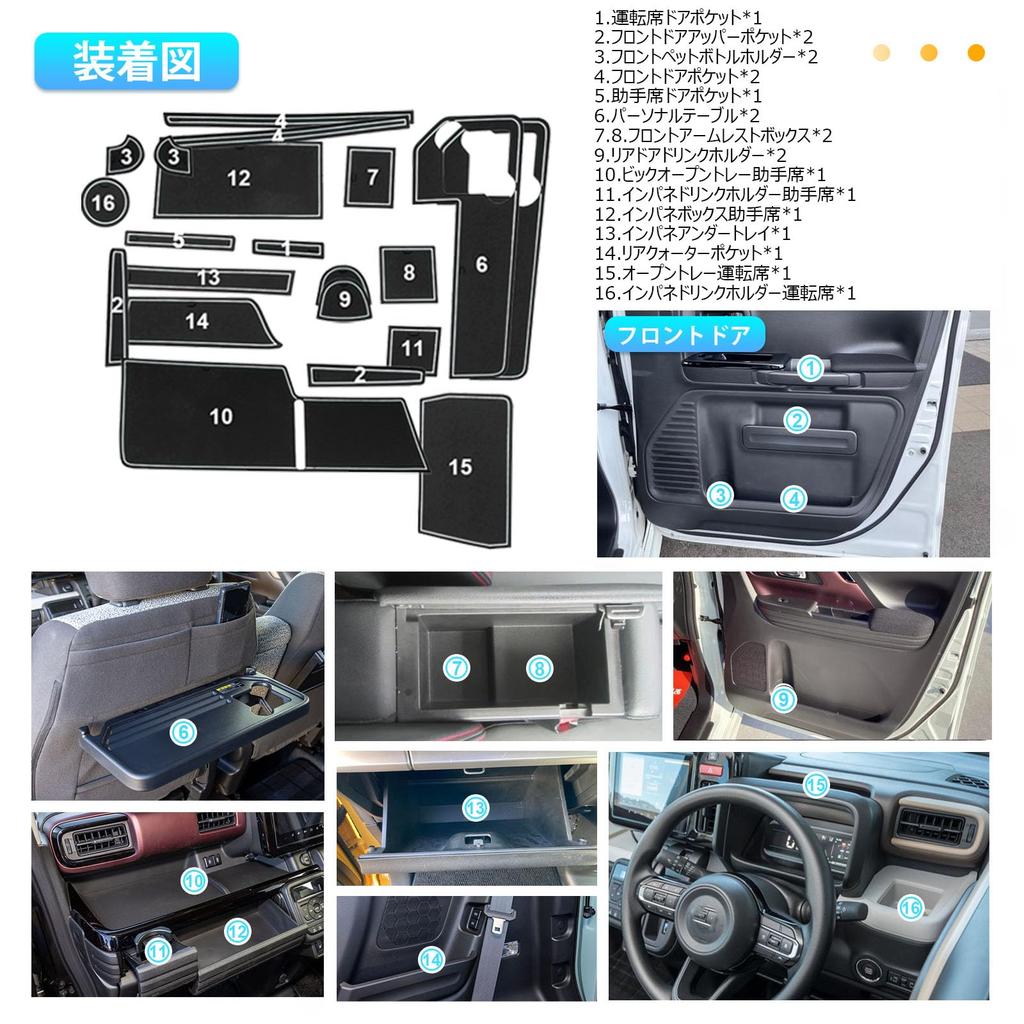 BIXUAN Pocket Mats for Suzuki Spacia Custom Spacia MK54S Console Spacia Custom MK94S Rubber MK94S Door Pocket MK54S Spacia Tray Mat MK54S/94S/Spacia