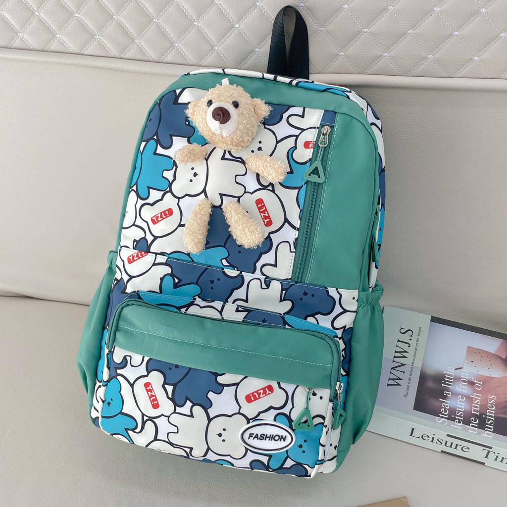 Trendy Large Capacity Canvas Backpack For Girls With Cute Bear Design In Multiple Colors