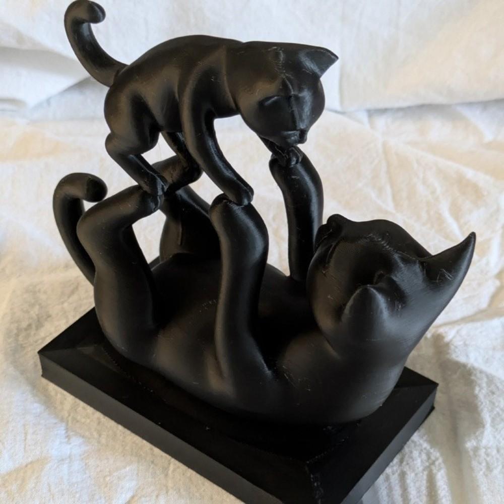 3D Print Parent Child Cat Statue Minimalist Cat Desktop Ornament Gift for Cat Lovers