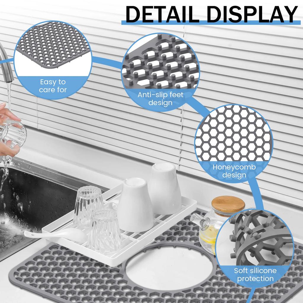 Силиконовые протекторы для раковины Полая подкладка для раковины Нескользящая Теплоизоляция Подкладка для стола Подставка для посуды Защита стола Коврики-сетки для раковины Кухонный инструмент