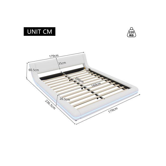 Lit plat - MUVOE - 160x200cm - Éclairage LED - Télécommande 24 touches - Blanc