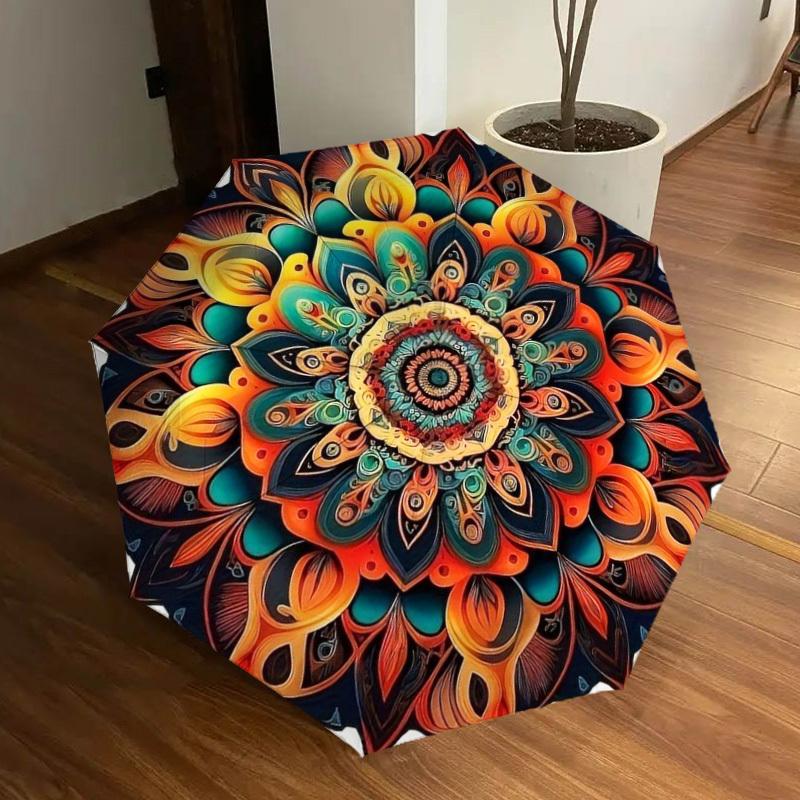 1pc Mandala Artwork Automatic Folding Umbrella - Compact 8-Rib Design,Perfect Gift for Friends & Family yy250926005