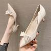 Patent Leather Mid-heel Women's Shoes Korean Style Bowknot Pointed Toe Stiletto Single Shoes Female Fairy Style Temperament High Heels