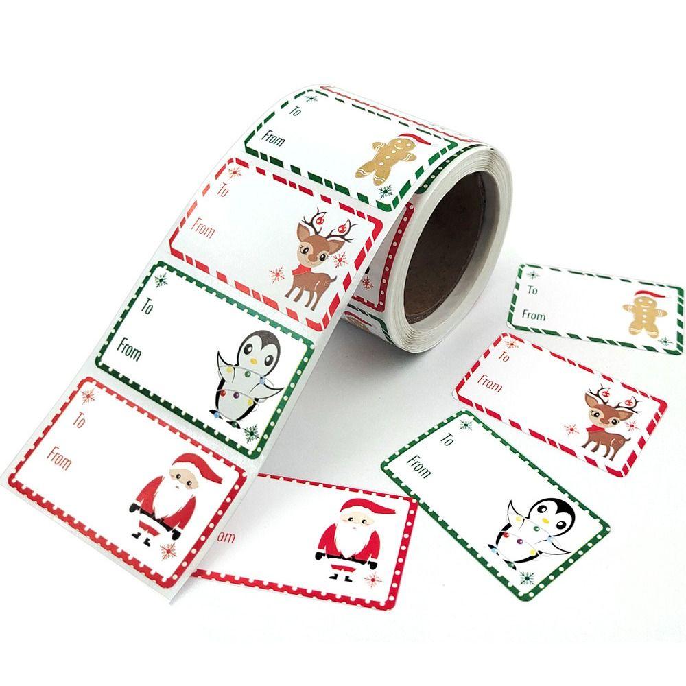 250 Pcs Self Adhesive Christmas Tags Stickers Santa Claus Snowman Cute Christmas Gift Tags Cartoon colorful