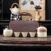 Outdoor Portable One Pot Three Cups Kung Fu Brewing Teapot Teacup Ru Kiln Travel Tea Set Gift Set