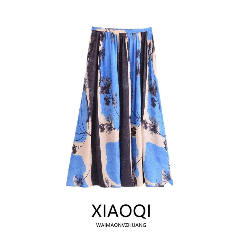 Fashion Style 2024 Spring/Summer New Arrival Women's Clothing High Waist All-Matching Ruched Printed Dress Skirt 2516074 330