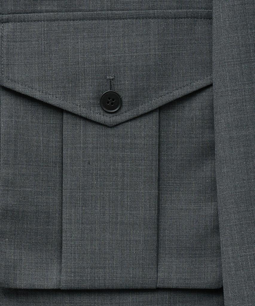 Noirer Wool Field Pocket Belted Crop Jacket (Grey)