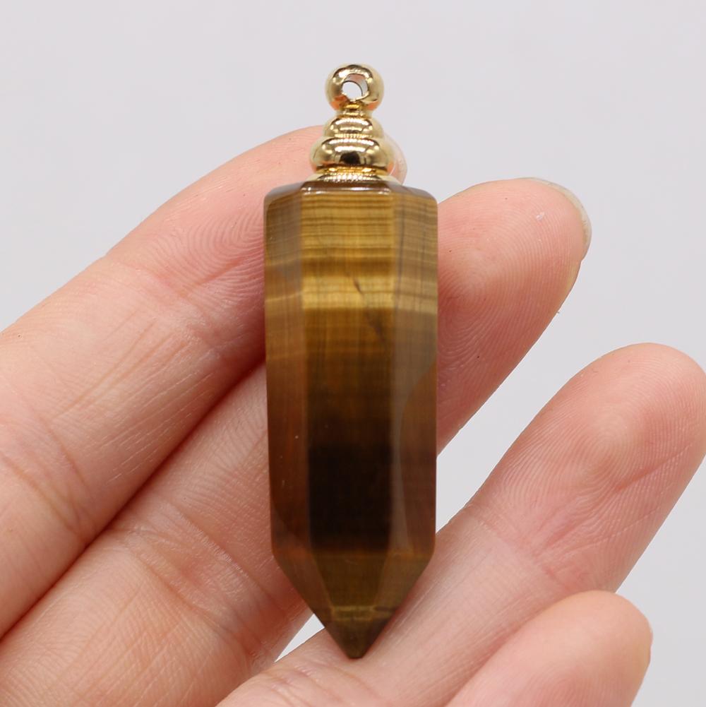 1Pc Small Natural Stone Perfume Bottle Pendants,Tiger Eye Stone Pendant Charms for Jewelry Making DIY Necklace Accessories Craft Gifts